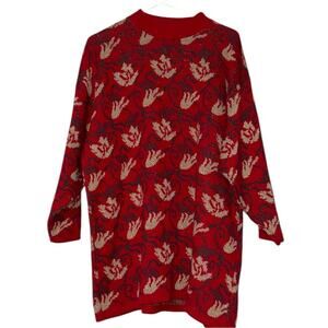 Vintage Mathias women's size 1X Christmas sweater metallic floral gold red vines